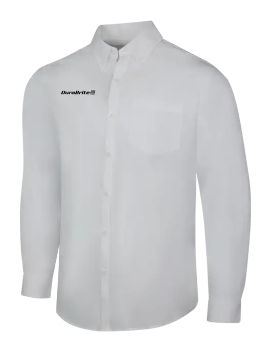 White Long Sleeve Carefree Poplin Shirt w/DuraBrite Logo