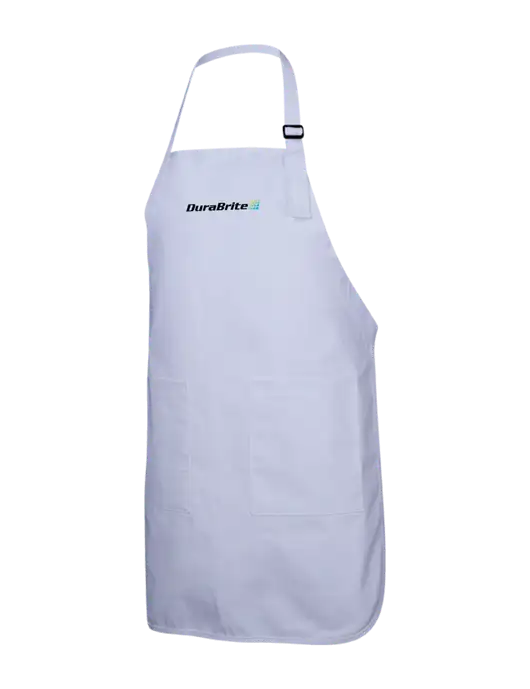 Full-Length White Apron With Pockets w/DuraBrite Logo