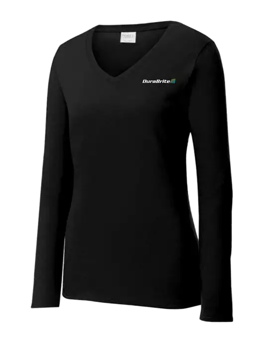 Womens V-Neck Ring Spun Jet Black 4.5 oz Long Sleeve T-Shirt w/DuraBrite Logo