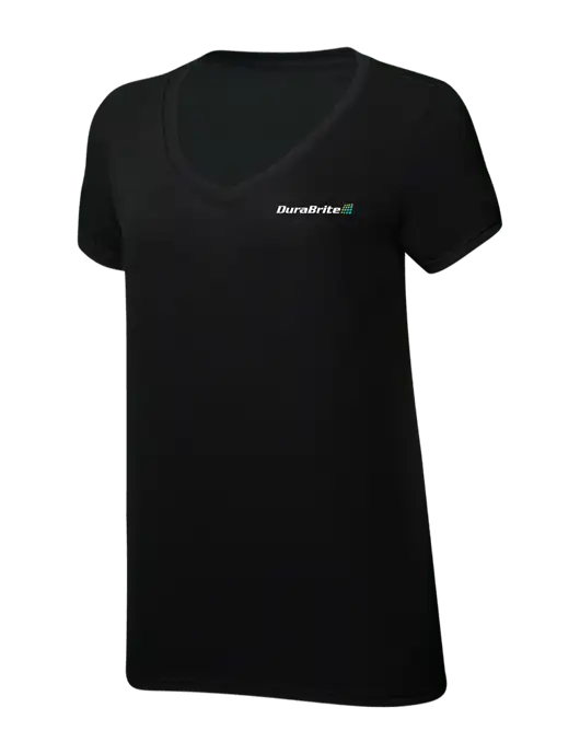 Womens Simply Soft V-Neck Black 4.5oz  Poly/Combed Ring Spun Cotton T-Shirt w/DuraBrite Logo