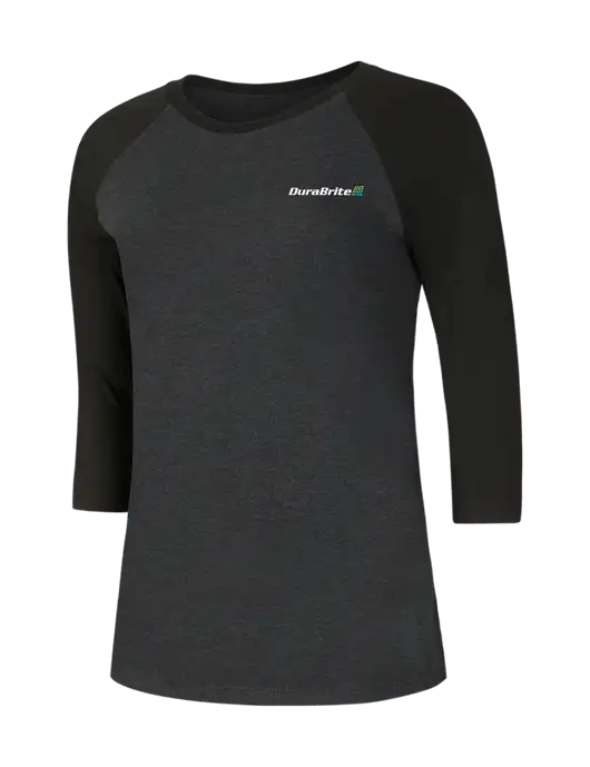 Womens Simply Soft 3/4 Sleeve Black/Black Frost Ring Spun Cotton T-Shirt w/DuraBrite Logo