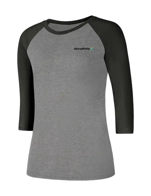 Womens Simply Soft 3/4 Sleeve Black Frost/Grey Frost Ring Spun Cotton T-Shirt w/DuraBrite Logo