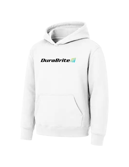 Youth White 7.8 oz Pullover Hooded Sweatshirt w/DuraBrite Logo