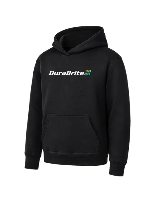 Youth Black 7.8 oz Pullover Hooded Sweatshirt w/DuraBrite Logo
