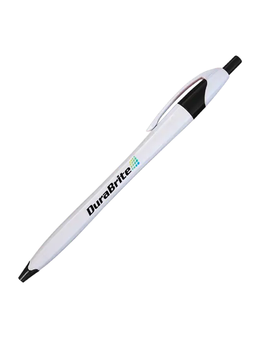 Novella White/Black Classic Pen - Blue Ink w/DuraBrite Logo