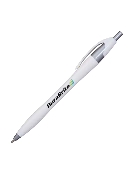 Novella White/Silver Shimmer Pen - Blue Ink w/DuraBrite Logo