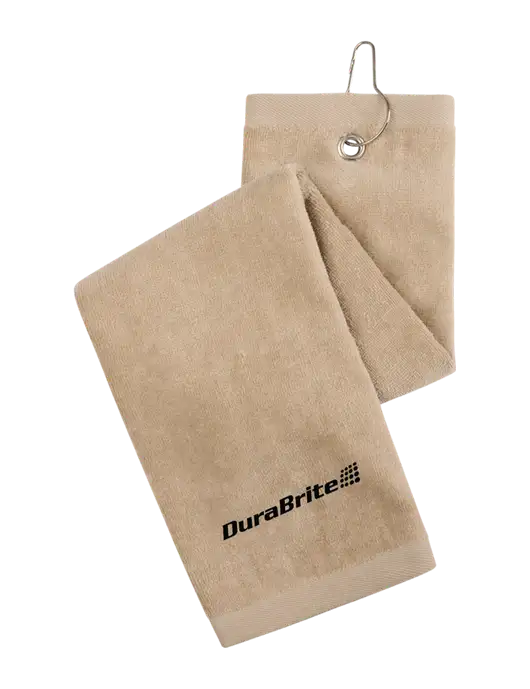 Khaki Tri-Fold Golf Towel with Grommet w/DuraBrite Logo