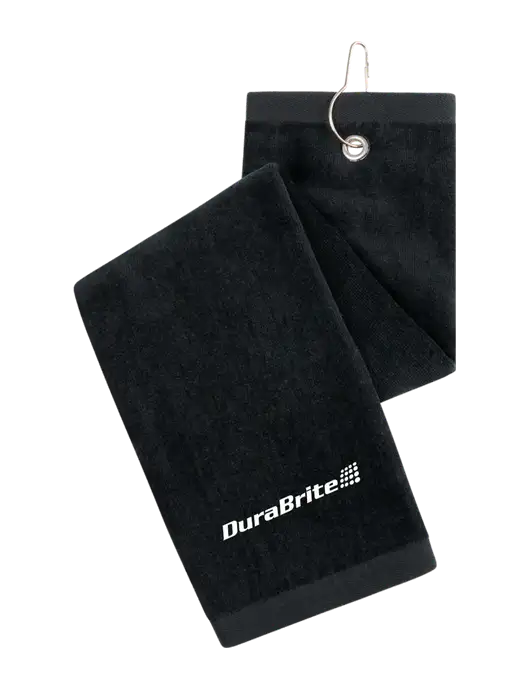 Black Tri-Fold Golf Towel with Grommet w/DuraBrite Logo