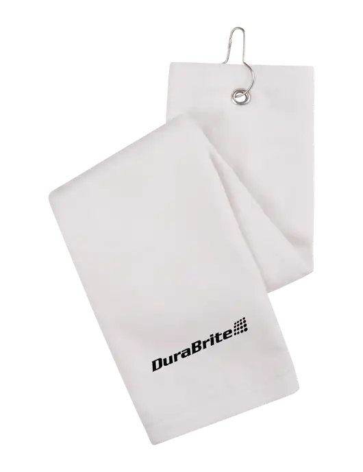 White Tri-Fold Golf Towel with Grommet w/DuraBrite Logo
