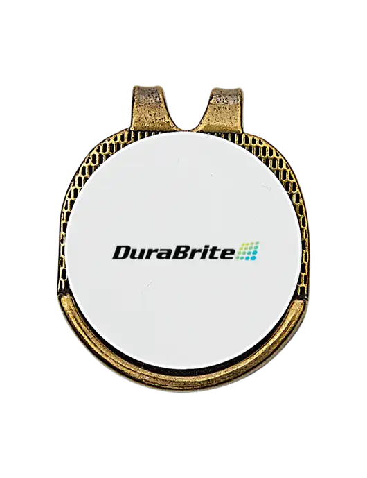 Antique Gold Hat Clip w/Golf Ball Marker w/DuraBrite Logo