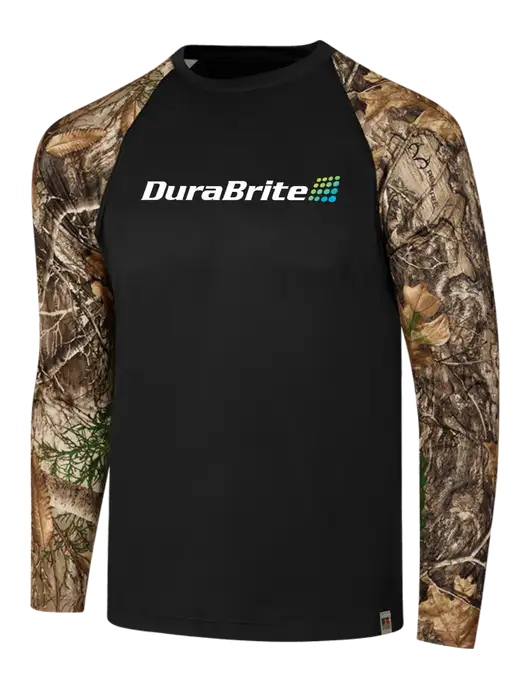 Russell Outdoors Black/Realtree Edge Camo Colorblock Performance Long Sleeve T-Shirt w/DuraBrite Logo