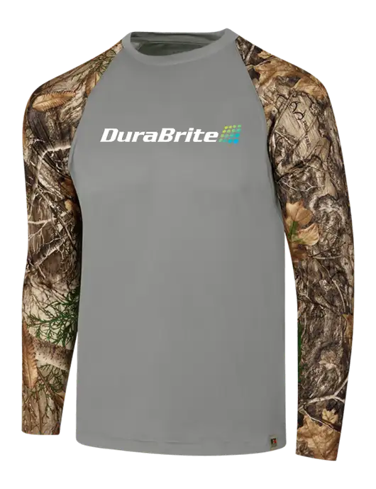 Russell Outdoors Medium Grey/Realtree Edge Camo Colorblock Performance Long Sleeve T-Shirt w/DuraBrite Logo