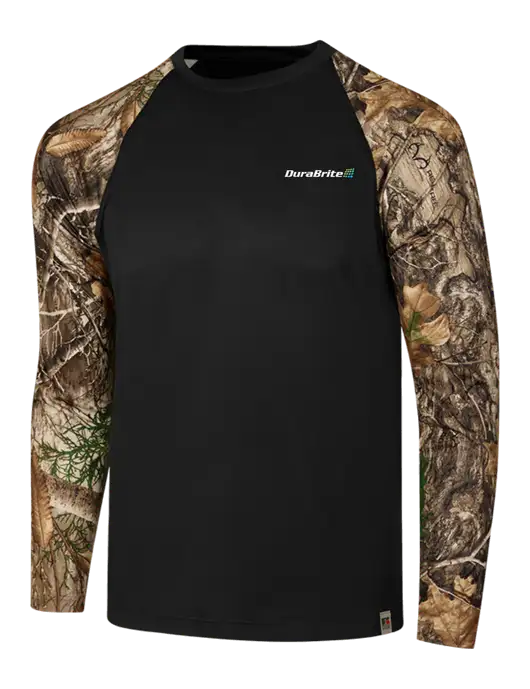 Russell Outdoors Black/Realtree Edge Camo Colorblock Performance Long Sleeve T-Shirt w/DuraBrite Logo