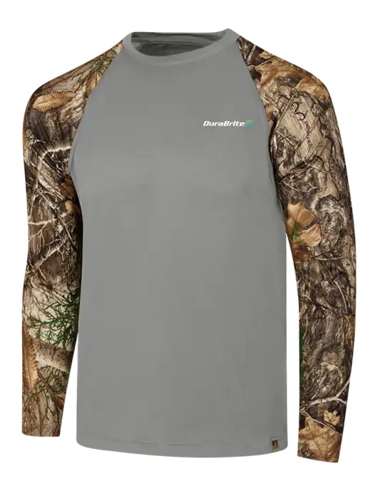 Russell Outdoors Medium Grey/Realtree Edge Camo Colorblock Performance Long Sleeve T-Shirt w/DuraBrite Logo