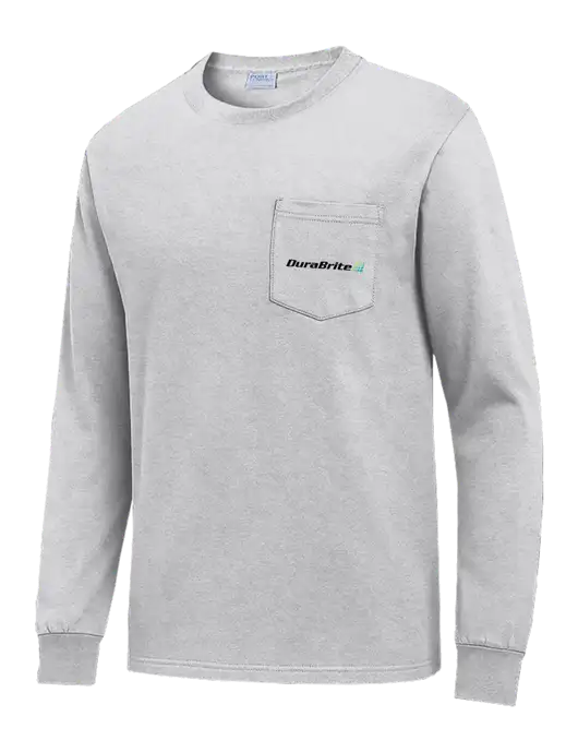 Light Grey Heather Long Sleeve Heavyweight 6.1 oz Pocket T-Shirt w/DuraBrite Logo