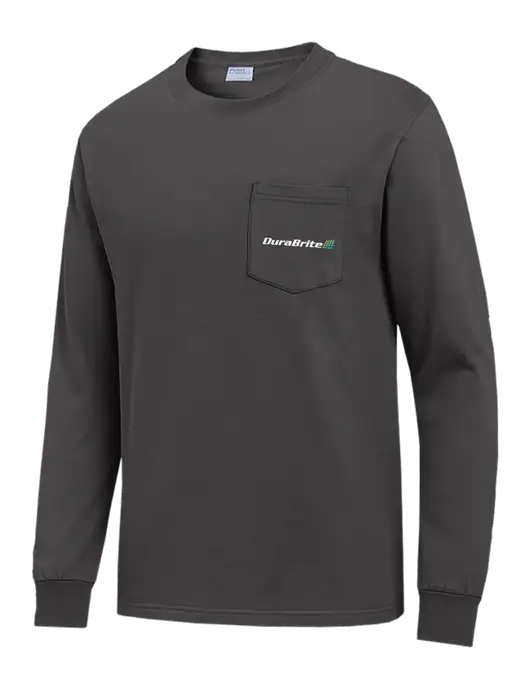 Charcoal Long Sleeve Heavyweight 6.1 oz Pocket T-Shirt w/DuraBrite Logo
