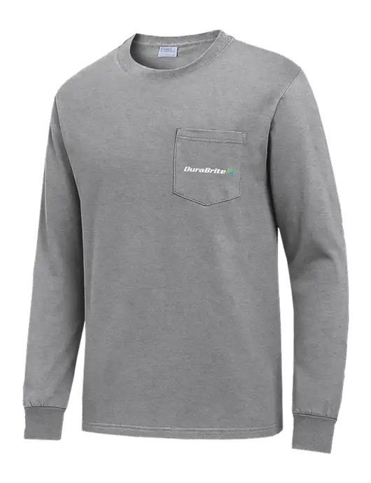 Medium Grey Heather Long Sleeve Heavyweight 6.1 oz Pocket T-Shirt w/DuraBrite Logo
