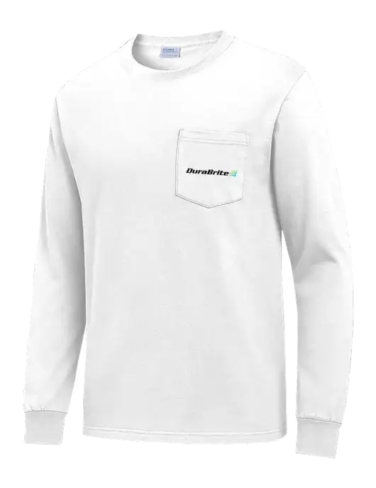 White Long Sleeve Heavyweight 6.1 oz Pocket T-Shirt w/DuraBrite Logo
