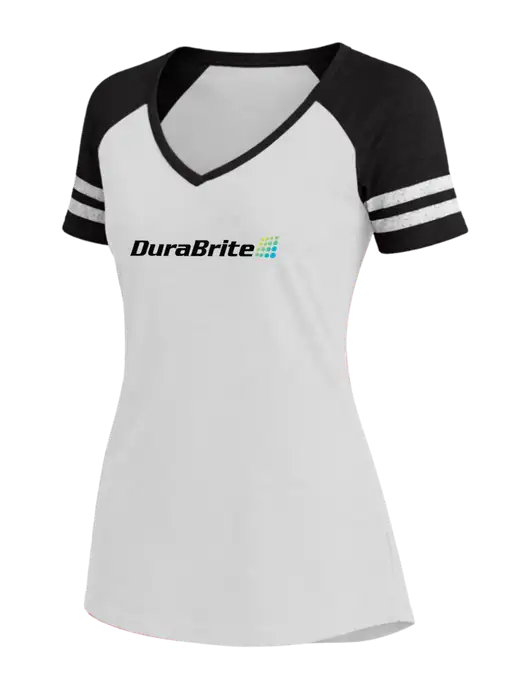 Womens White/Black V-Neck Game Tee w/DuraBrite Logo