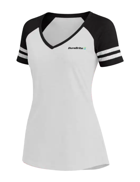 Womens White/Black V-Neck Game Tee w/DuraBrite Logo