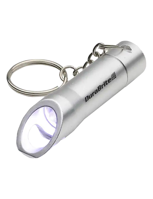 Silver Pocket LED Flashlight with Bottle Opener & Keychain w/DuraBrite Logo