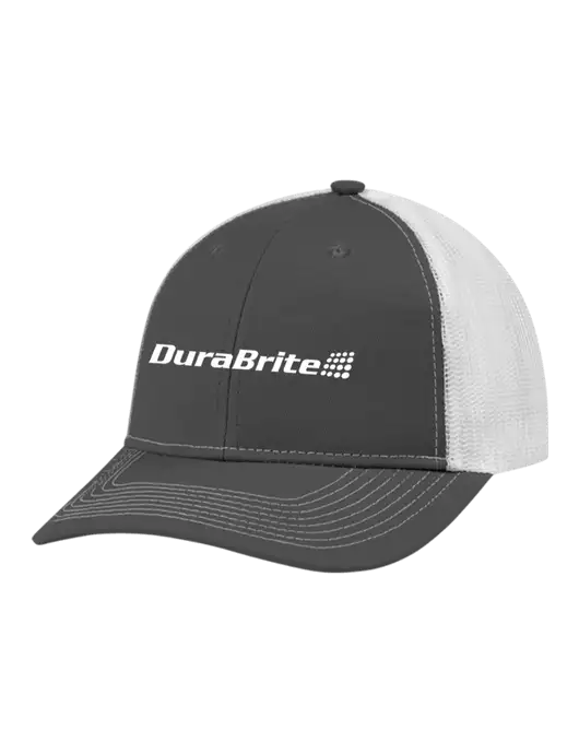 Snapback Ponytail Trucker Cap Dark Grey w/White Mesh w/DuraBrite Logo