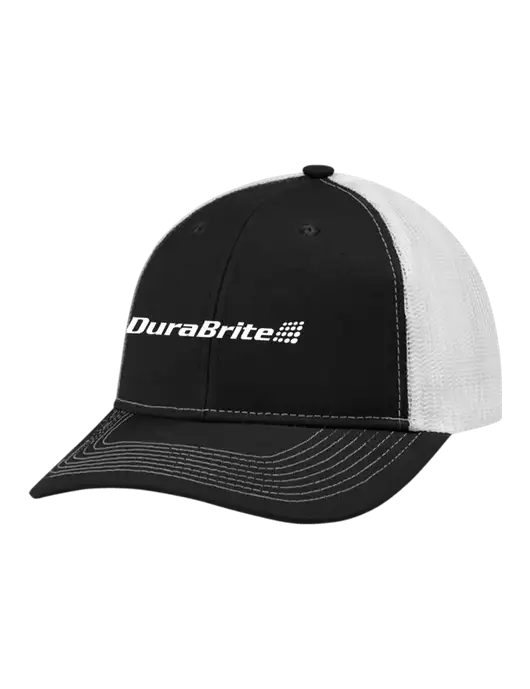 Snapback Ponytail Trucker Cap Black w/White Mesh w/DuraBrite Logo