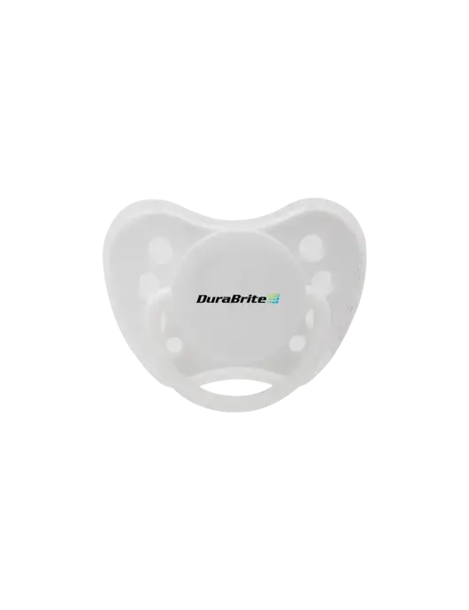 Silicone White Pacifier with Clear Cover w/DuraBrite Logo