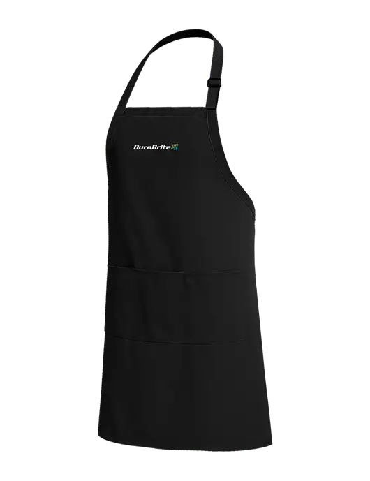 Easy Care Extra Long Bib Black Apron with Stain Release w/DuraBrite Logo