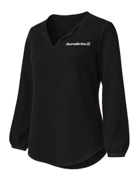 Womens Textured Black Crepe Blouse w/DuraBrite Logo