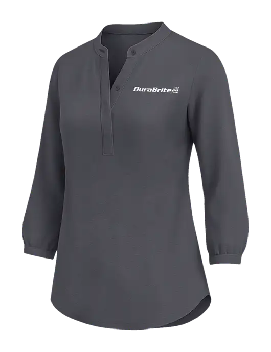 Womens Three Quarter-Sleeve Textured Dark Grey Crepe Tunic w/DuraBrite Logo