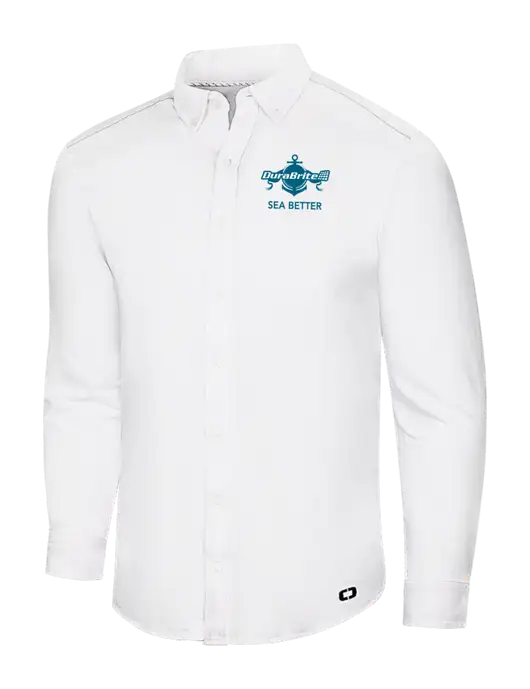 OGIO Bright White Modern Code Stretch Button-Up Shirt w/Anchor Sea Better Logo