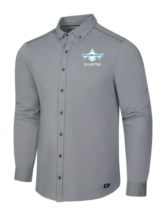 OGIO Medium Grey Heather Modern Code Stretch Button-Up Shirt w/Anchor Sea Better Logo