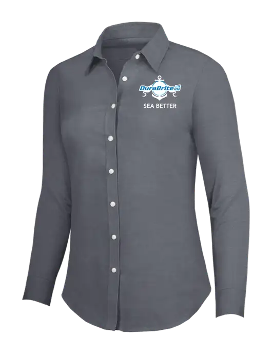 Dark Grey Womens SuperPro Oxford Shirt w/Anchor Sea Better Logo