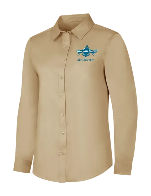 Dark Tan Womens Long Sleeve Superpro React Twill Shirt w/Anchor Sea Better Logo