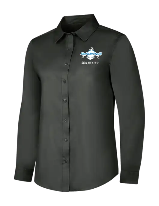 Dark Grey Womens Long Sleeve Superpro React Twill Shirt w/Anchor Sea Better Logo