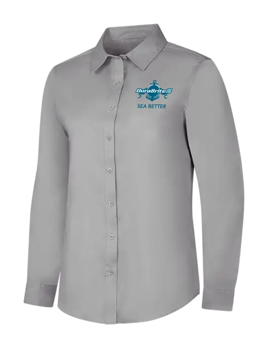 Light Grey Womens Long Sleeve Superpro React Twill Shirt w/Anchor Sea Better Logo