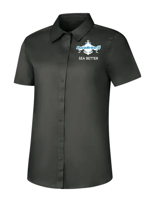 Womens Dark Grey Short Sleeve Superpro React Twill Shirt w/Anchor Sea Better Logo