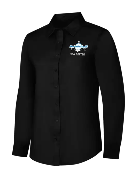 Womens Black Long Sleeve Superpro React Twill Shirt w/Anchor Sea Better Logo