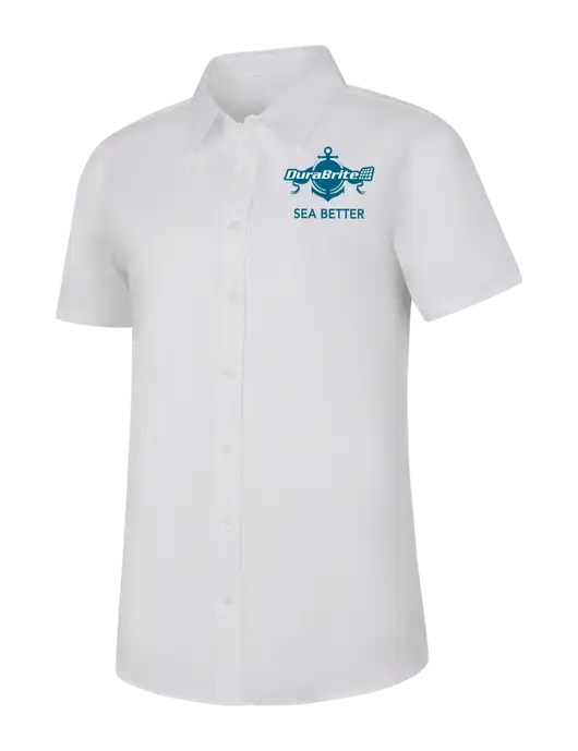 Womens White Short Sleeve Superpro React Twill Shirt w/Anchor Sea Better Logo