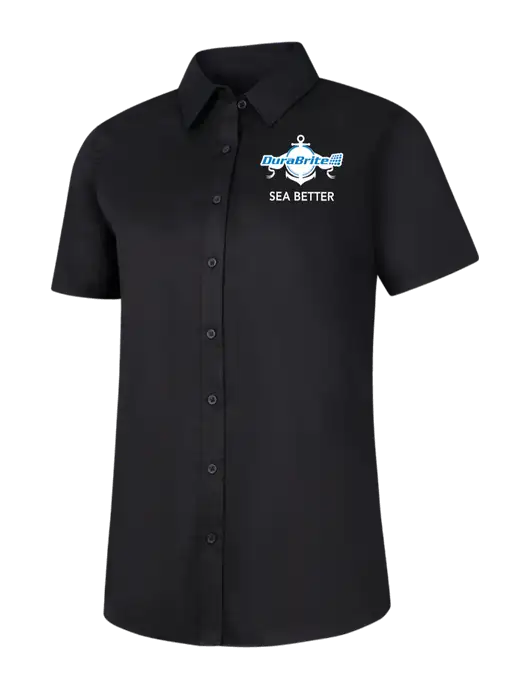 Womens Black Short Sleeve Superpro React Twill Shirt w/Anchor Sea Better Logo