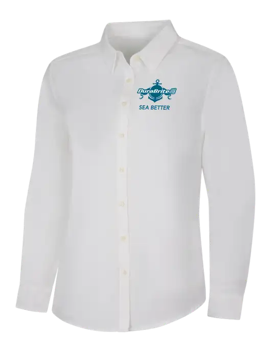 Womens White Long Sleeve Superpro React Twill Shirt w/Anchor Sea Better Logo