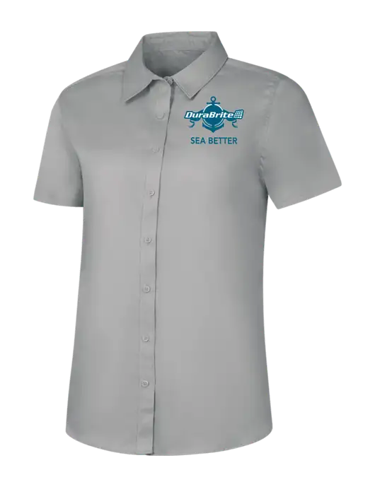 Womens Light Grey Short Sleeve Superpro React Twill Shirt w/Anchor Sea Better Logo