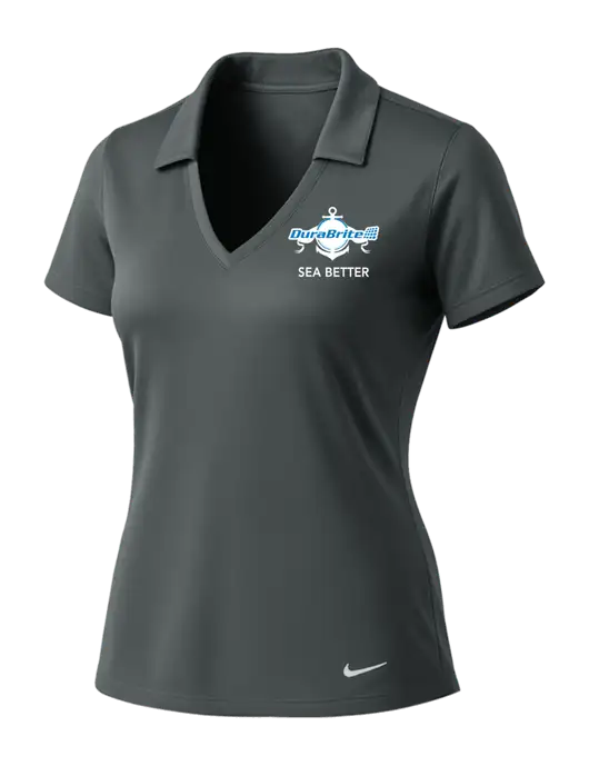 NIKE Dark Grey Womens Dri-Fit Vertical Mesh Polo w/Anchor Sea Better Logo