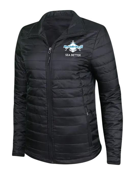 Womens Black Puffy Packable Jacket w/Anchor Sea Better Logo