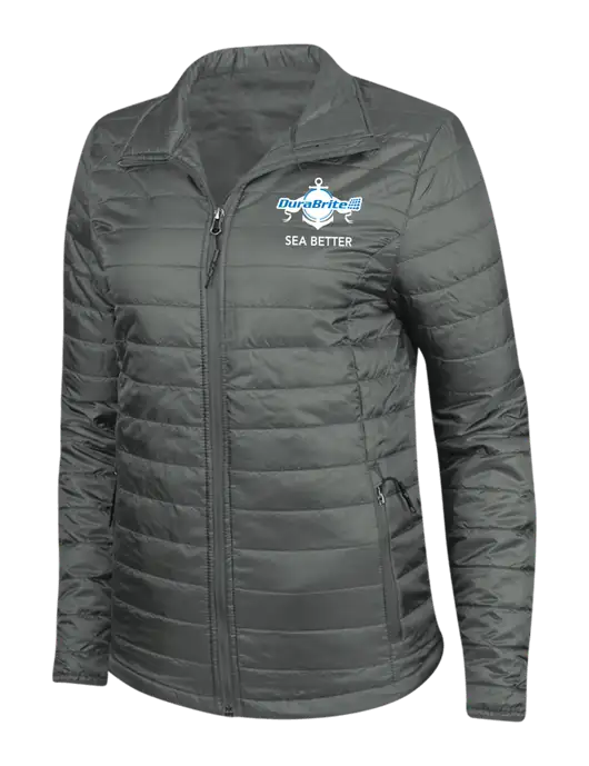 Dark Grey Womens Puffy Packable Jacket w/Anchor Sea Better Logo