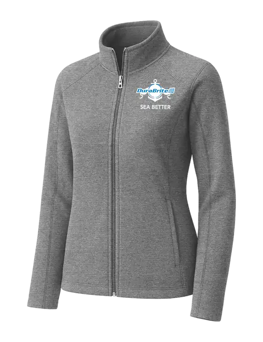 Medium Grey Womens Heather Microfleece Full-Zip Jacket w/Anchor Sea Better Logo