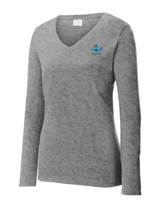 Womens  V-Neck Ring Spun Grey Heather 4.5 oz Long Sleeve T-Shirt w/Anchor Sea Better Logo