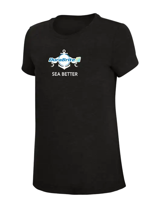 Womens Simply Soft Black 4.5oz Poly/Combed Ring Spun Cotton T-Shirt w/Anchor Sea Better Logo
