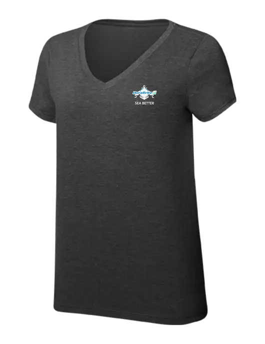 Womens Simply Soft V-Neck Black Frost 4.5oz  Poly/Combed Ring Spun Cotton T-Shirt w/Anchor Sea Better Logo